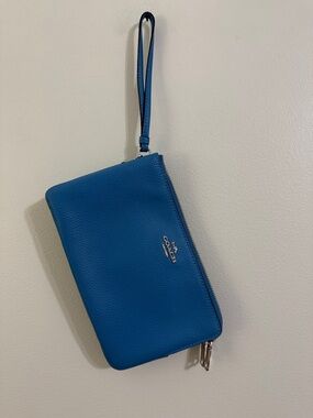 Coach Electric Blue Pebble Leather Wristlet